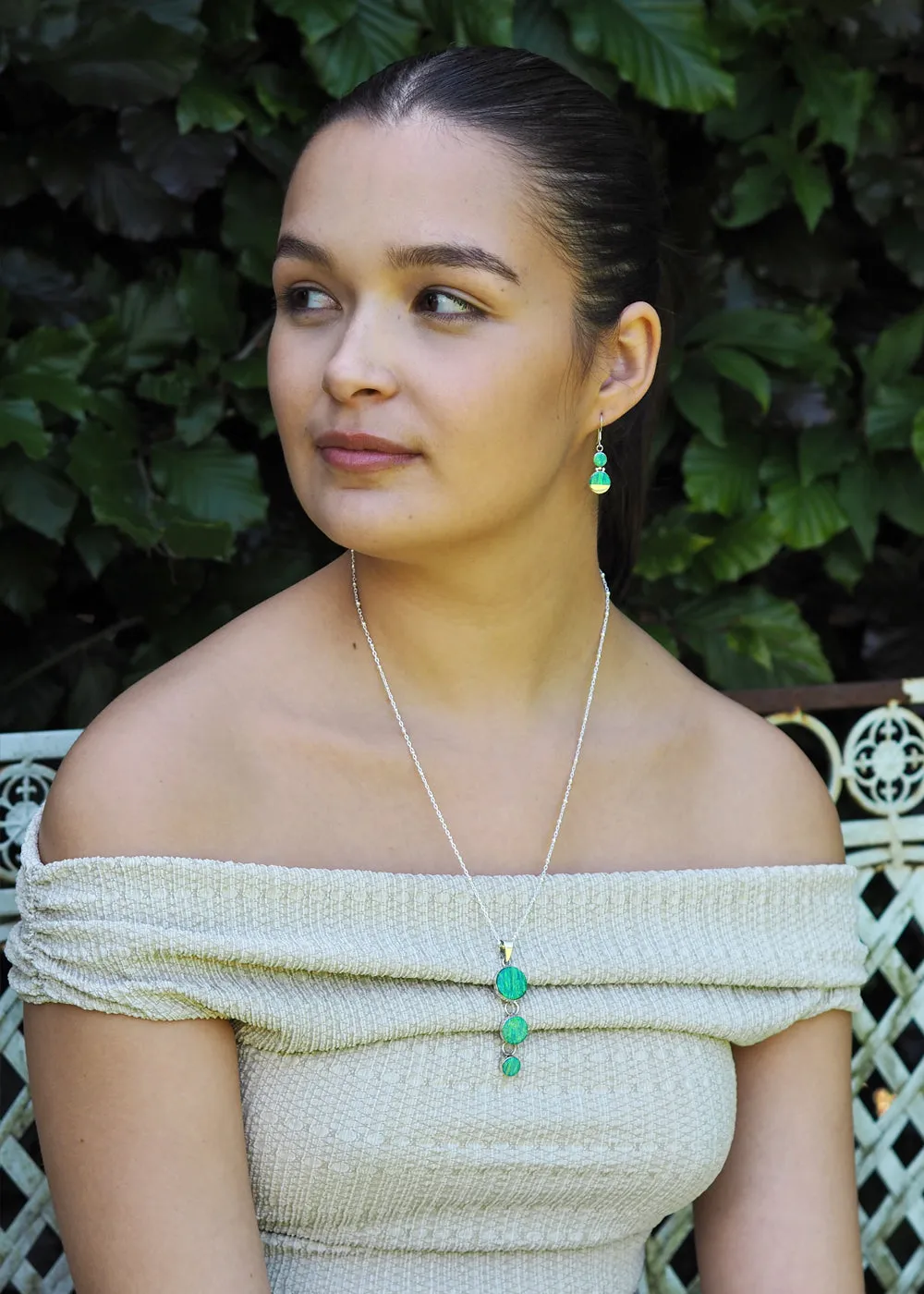 Flinder Green Double Dotty Drop Earrings
