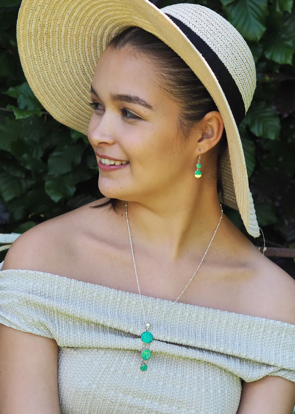 Flinder Green Double Dotty Drop Earrings