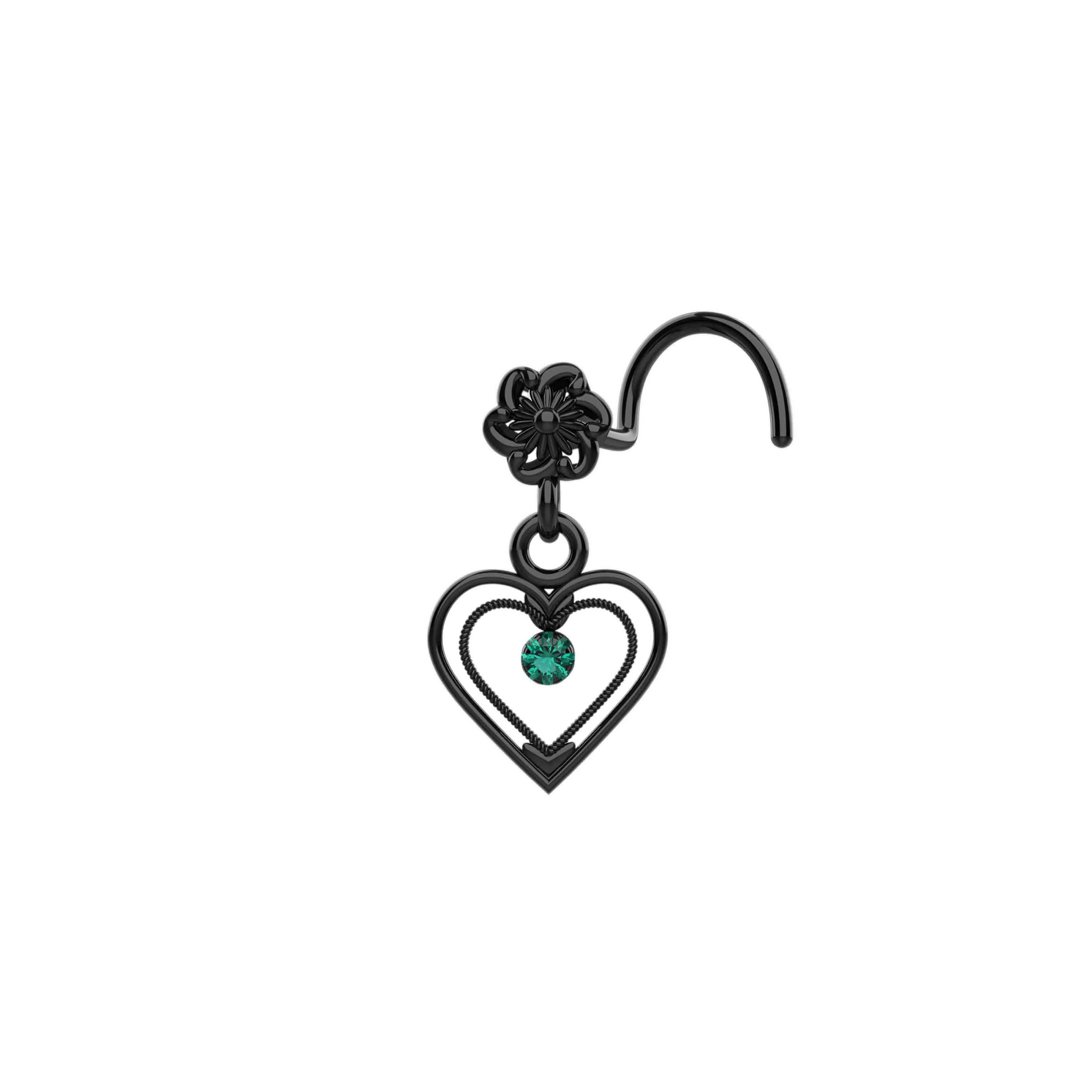 Heart Dangle Nose Ring – 14K Gold Piercing Jewelry for Everyday