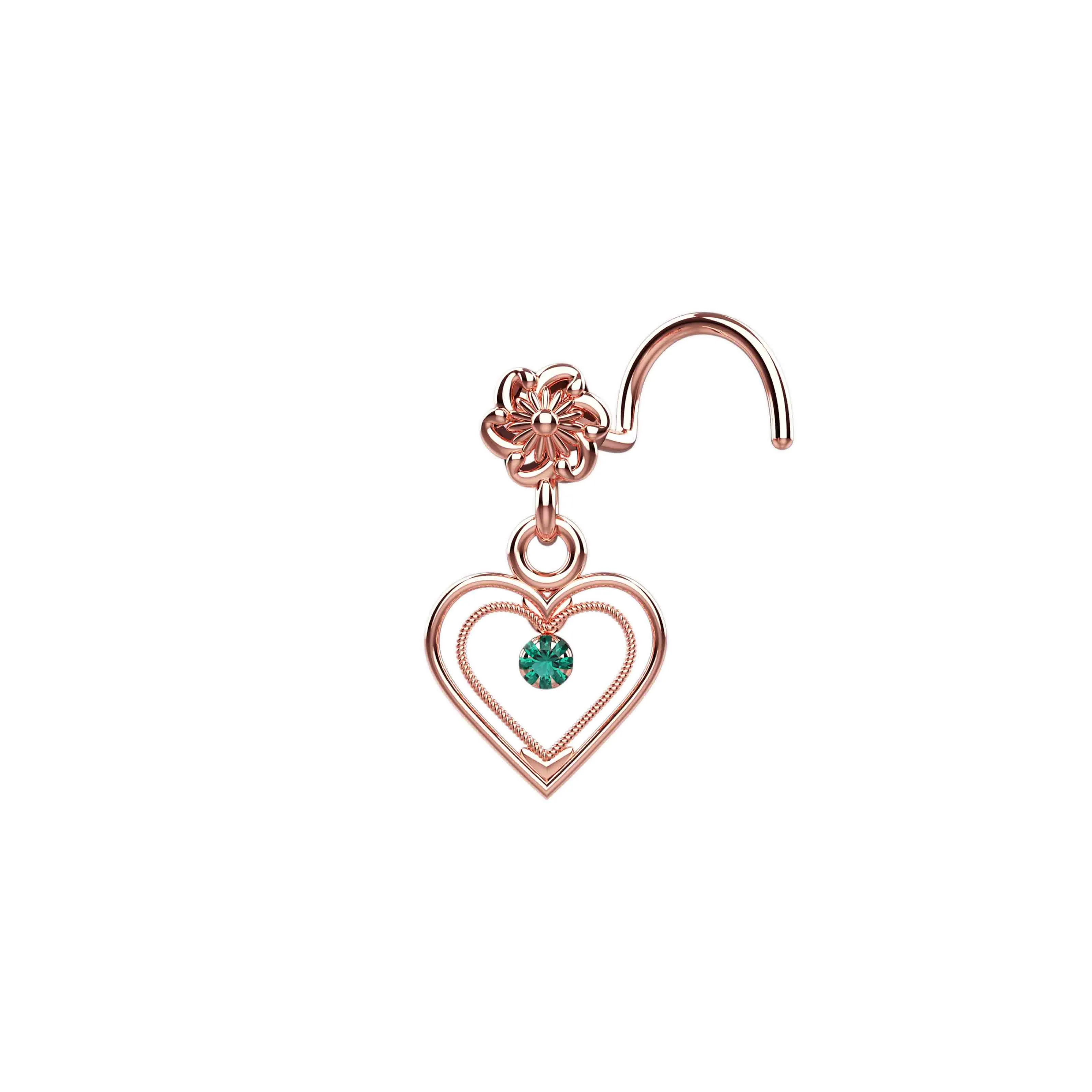 Heart Dangle Nose Ring – 14K Gold Piercing Jewelry for Everyday