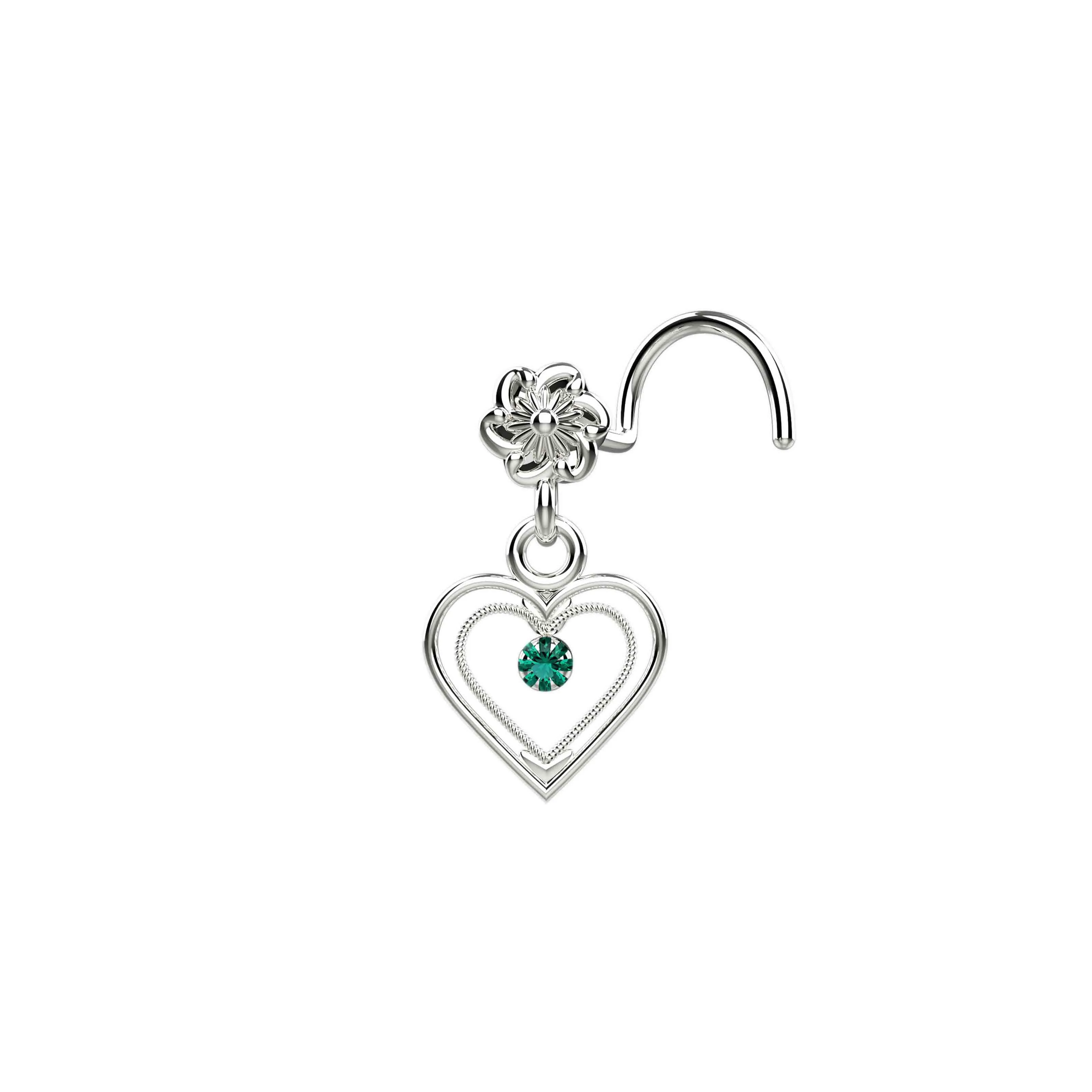 Heart Dangle Nose Ring – 14K Gold Piercing Jewelry for Everyday