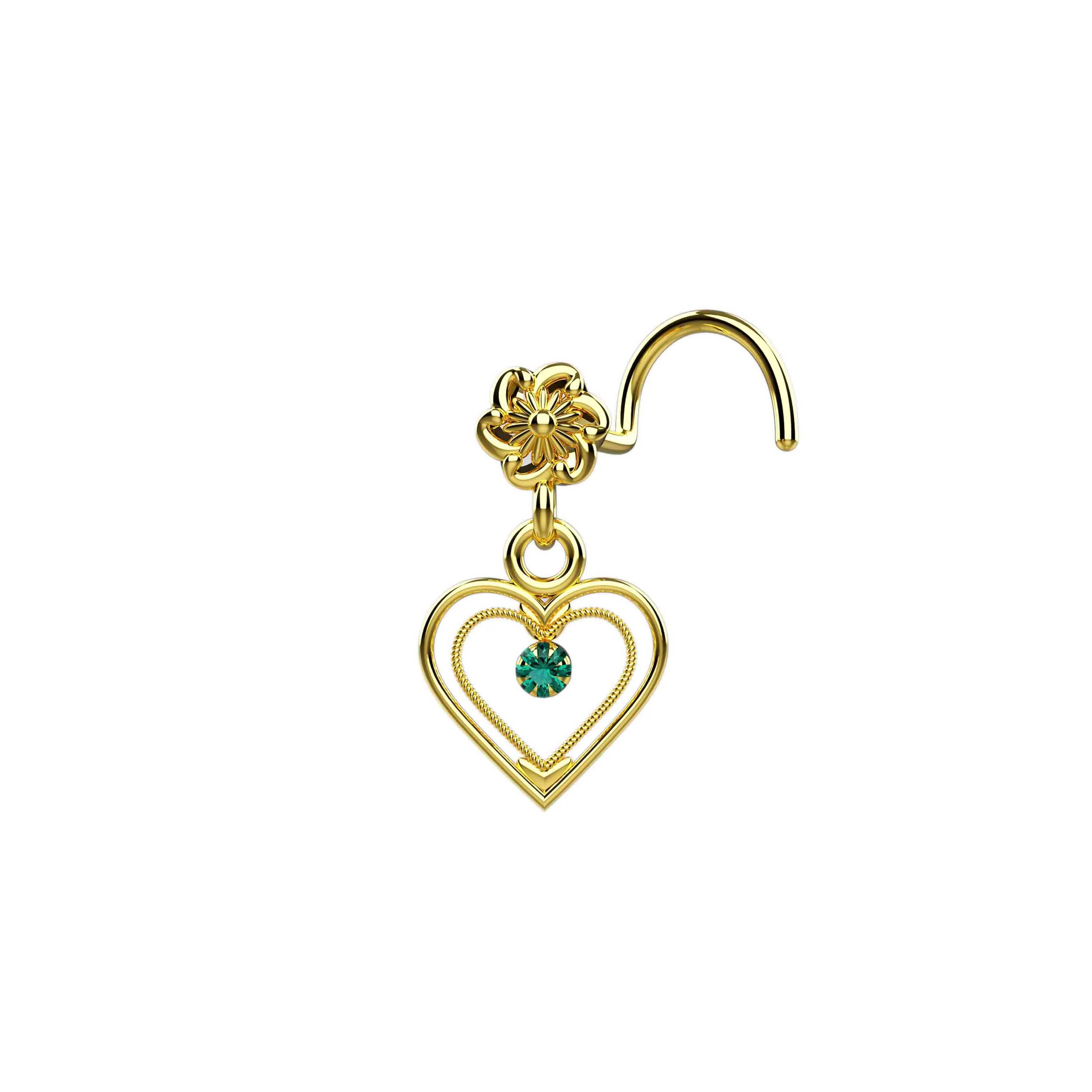 Heart Dangle Nose Ring – 14K Gold Piercing Jewelry for Everyday