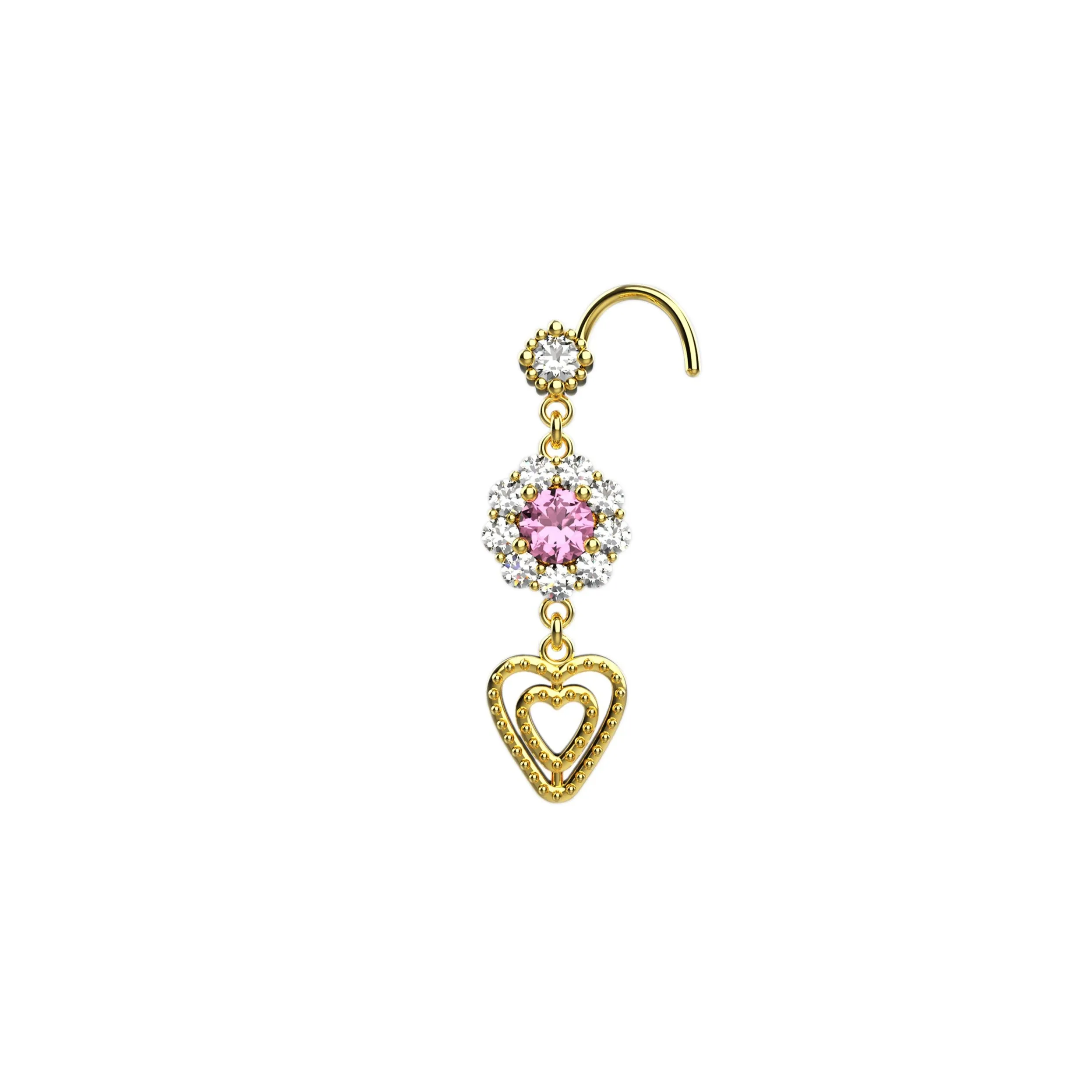 Heart Dangle Nose Ring –  Diamond Stud Jewelry for Piercings