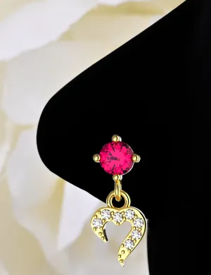 Heart Dangle Nose Ring with Pink Stone – Dainty Gold Piercing Jewelry for Women