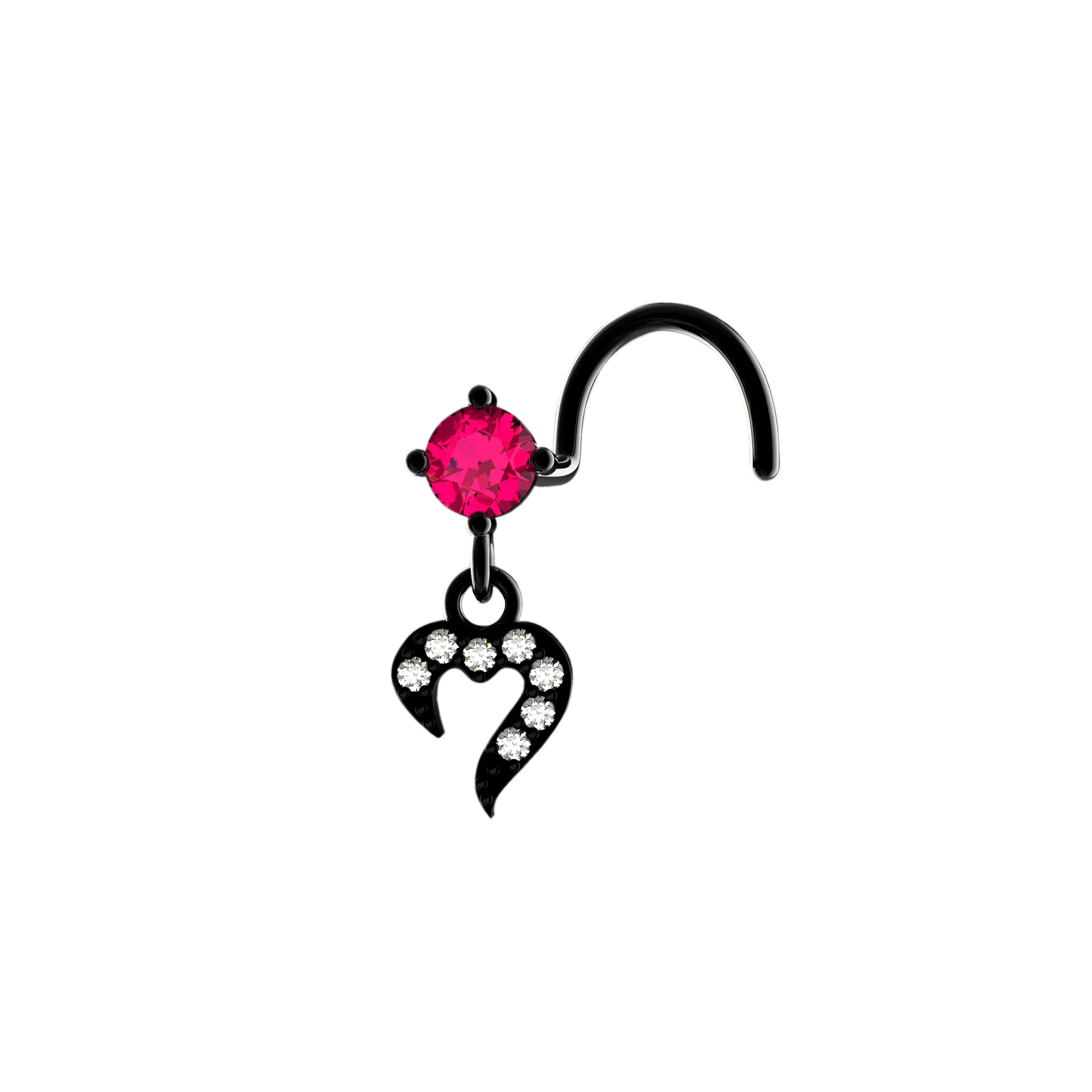 Heart Dangle Nose Ring with Pink Stone – Dainty Gold Piercing Jewelry for Women