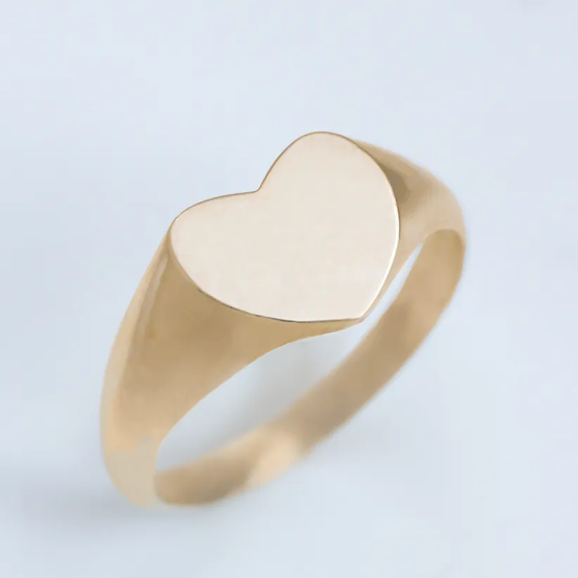 Heart signet ring 14k gold