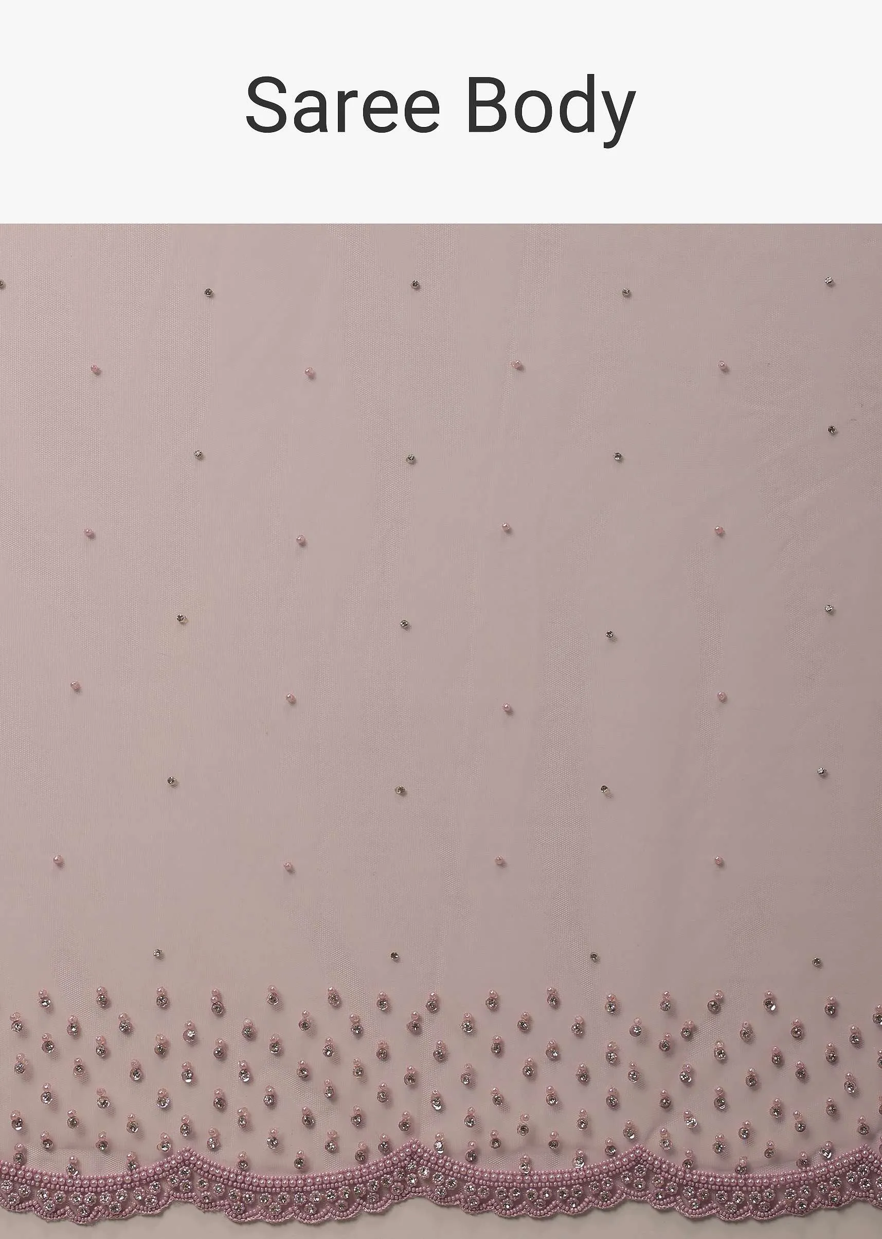 Lavender Pink Stone And Beads Embellished Net Saree