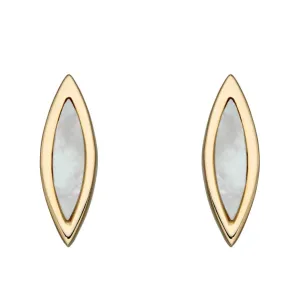 MILENA Navette Mother Of Pearl Stud Earrings In Yellow Gold