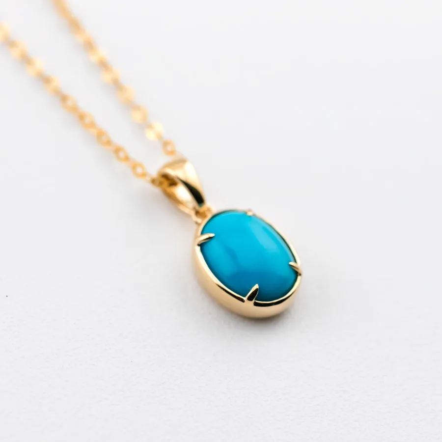 Minimal Style Oval Turquoise Pendant Necklace 18k Yellow Gold