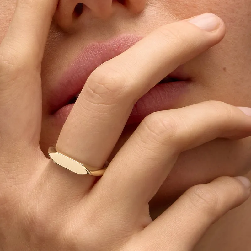 Personalised Rhombic Signet Ring, 9kt Yellow Gold