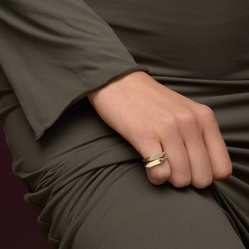 Personalised Rhombic Signet Ring, 9kt Yellow Gold