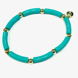 Skinny Tube Gold Ball Enamel Bracelet Turquoise