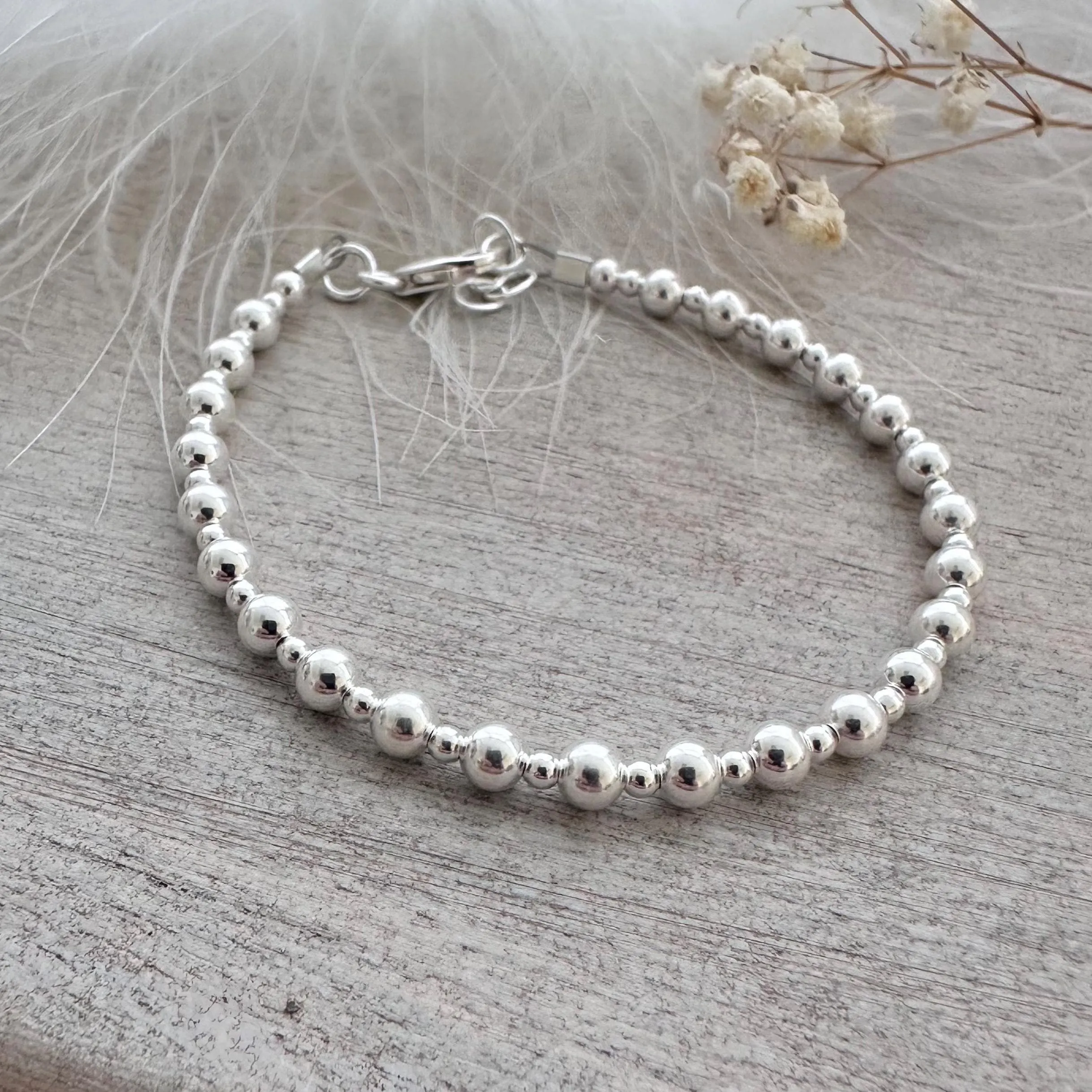 Sterling Silver 4mm Bead Bracelet, Silver Bracelet Women