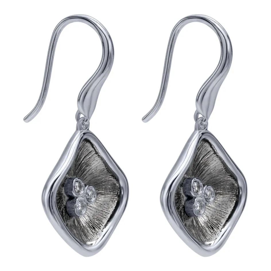 Sterling Silver, Diamonds and Black Rhodium Drop Earrings