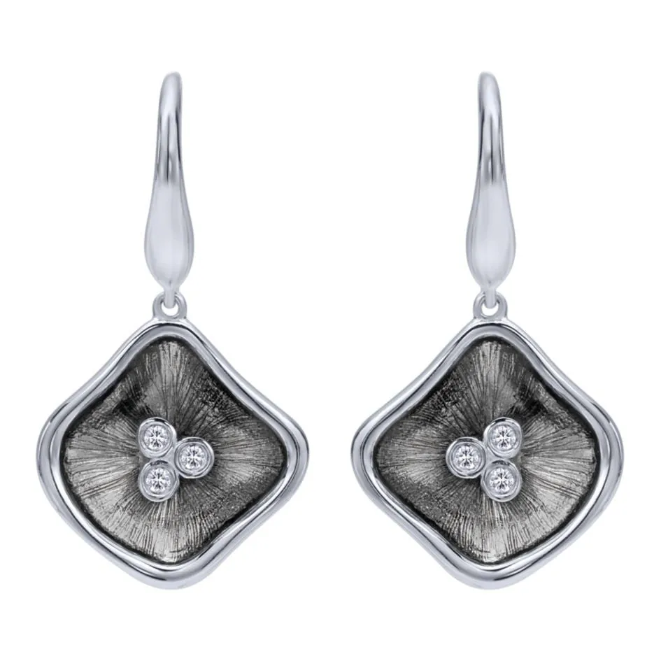 Sterling Silver, Diamonds and Black Rhodium Drop Earrings